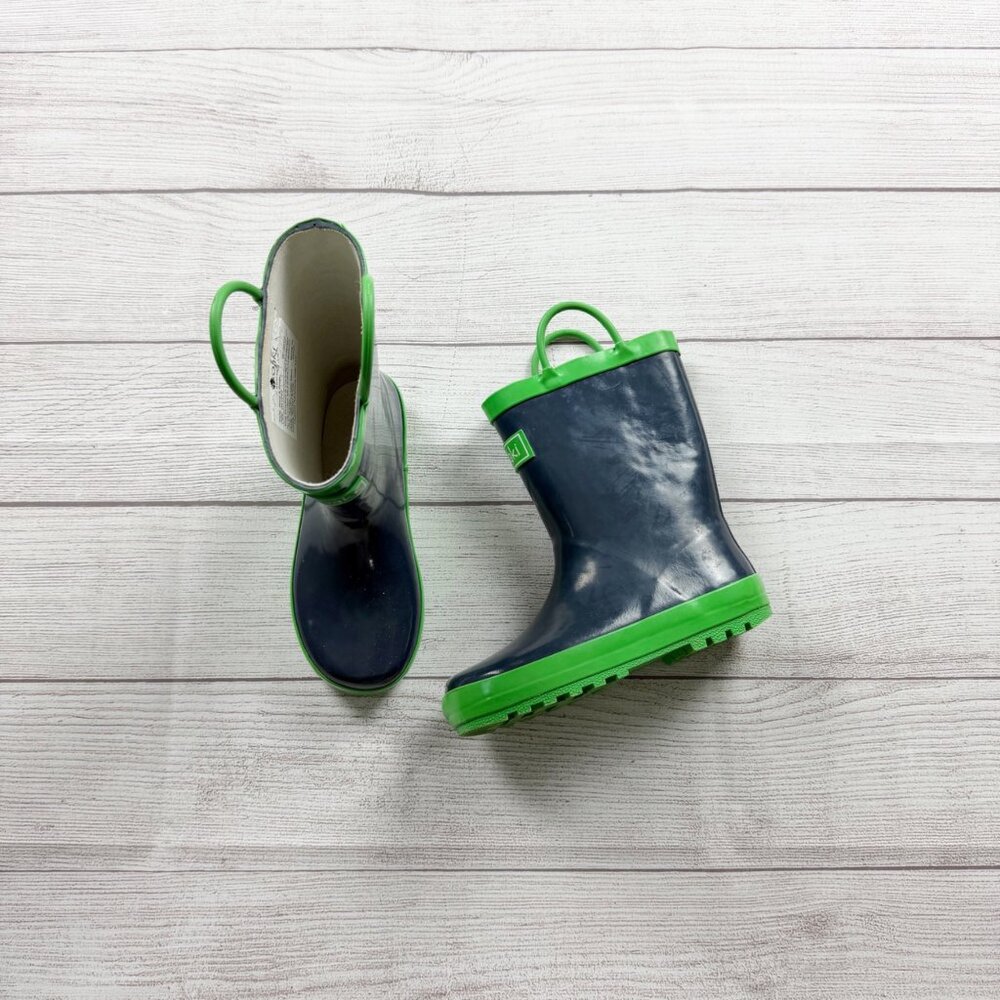 Oaki Kids Rain Boots Blue & Green Waterproof Rubber Pull-On Rainboot 13